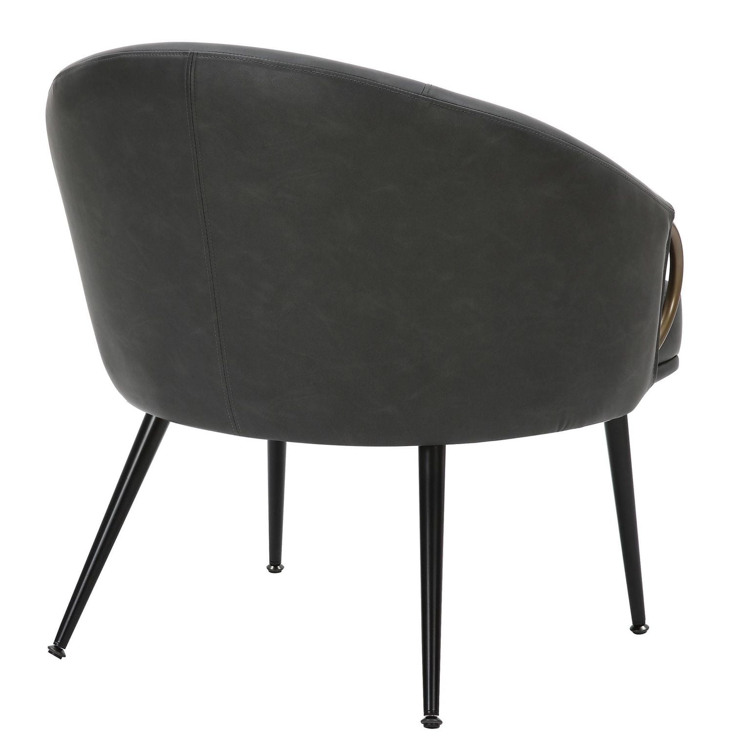 Fauteuil Milieu du Siècle Moderne en Similicuir et Métal - Charbon d'Époque et Noir et Or Vieilli