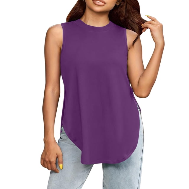 Casual Tops Cuello Redondo sin Mangas Base Top para las Mujeres, Moda Tee Ligero Poliéster Suave para el Uso Diario