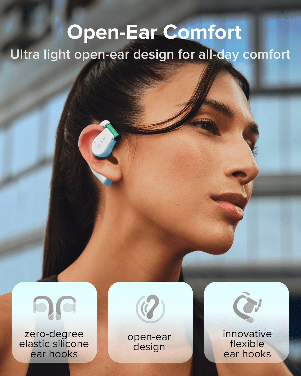 Cleer ARC3 Open Ear True Wireless Earbuds, IPX7 Waterproof, Noise-Reduction Mics, 50-Hour Battery, Blue