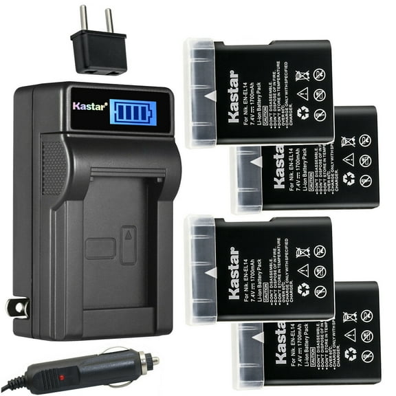 Kastar 4-Pack EN-EL14 Battery and LCD AC Charger Compatible with Nikon EN-EL14, EN-EL14a, EN-EL14b Battery, Nikon MH-24, MH-24a Charger, Nikon D5300 DSLR Camera, D5500 DSLR Camera, D5600 DSLR Camera