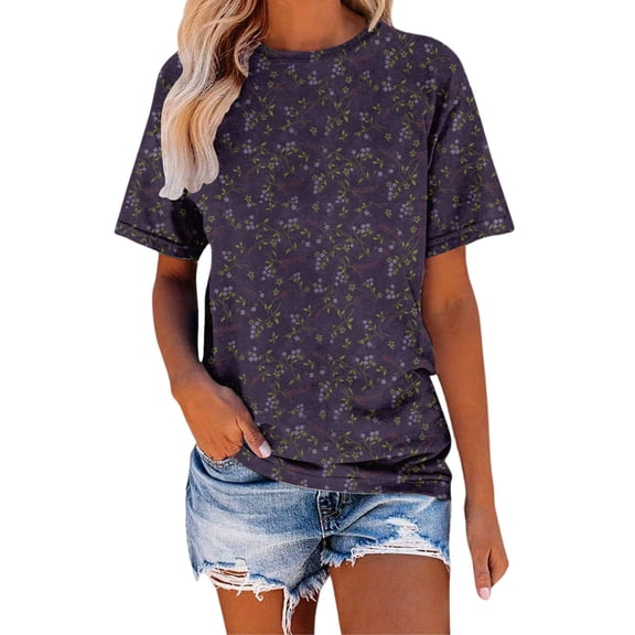 MEICHEN Women's Fashionable Printed T Shirt Casual Round Neck Short Sleeved Blouse Summer Women's Top