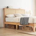 thumbnail image 4 of Ourlova Full Rattan Bed Frame With Natural Headboard-RGB LED Lights-Wood Support-No Box Spring Needed-Boho Style, 4 of 7