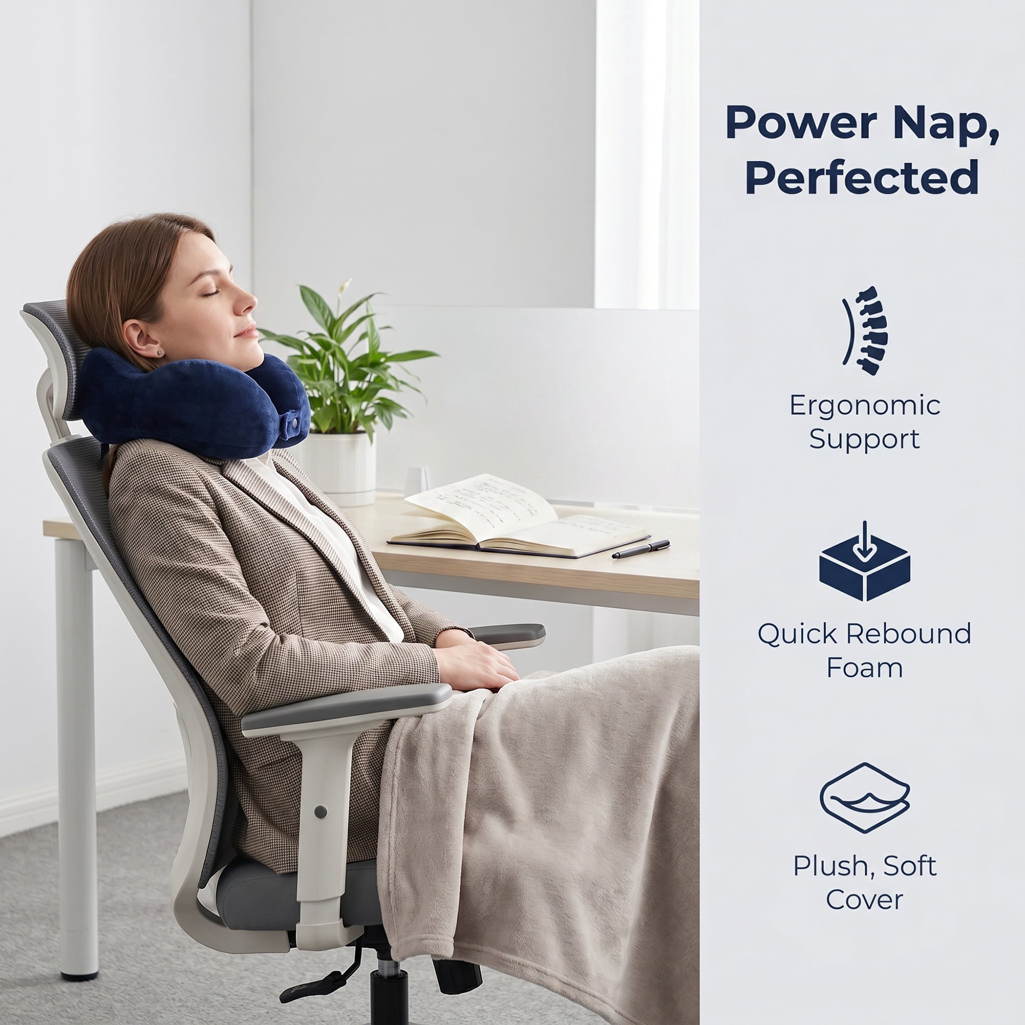 Unique Bargains PP Cotton U Shape Neck Pillow with Earplugs and Eye Mask Blue 11"x10"x4"