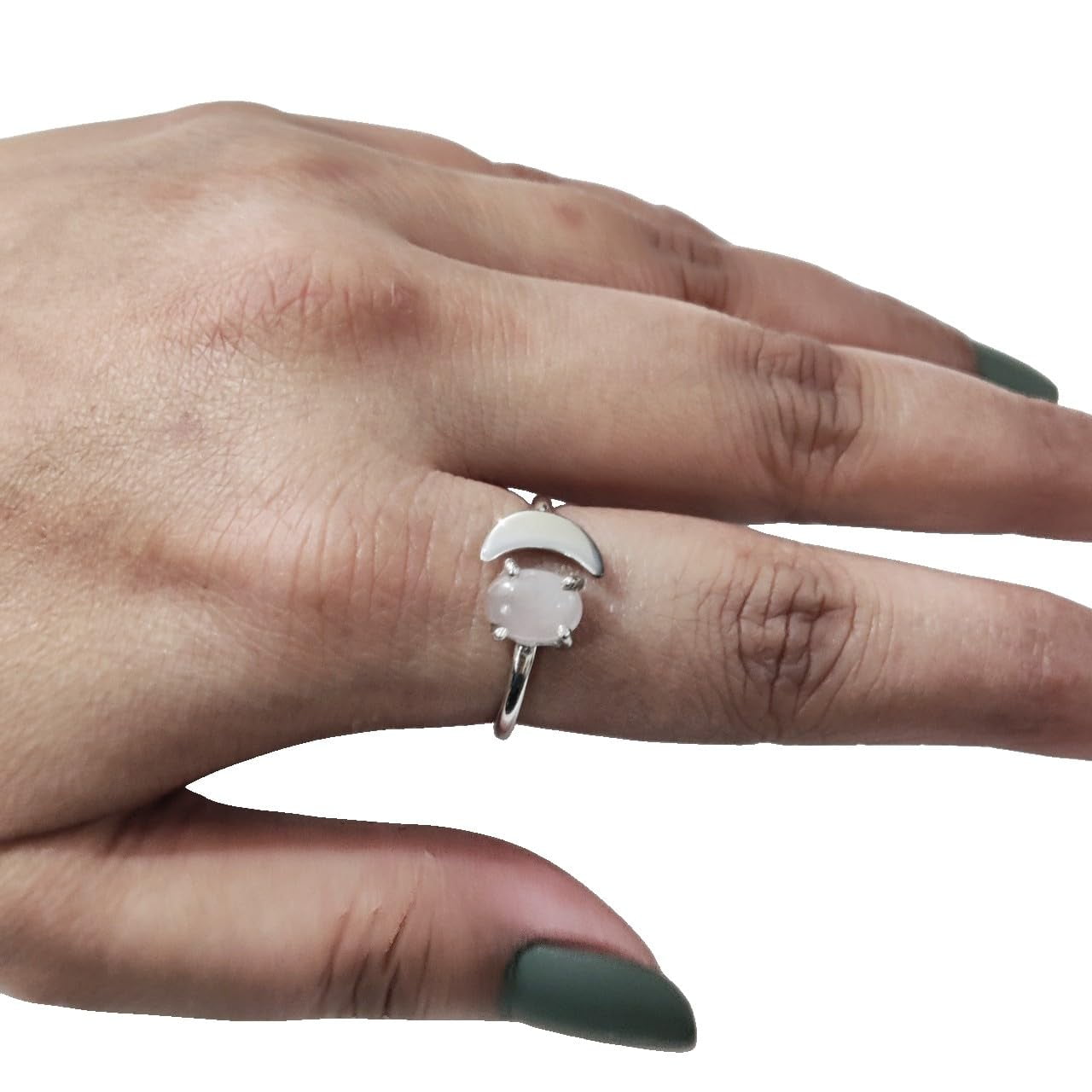Natural Rose Quartz Ring, Rose Quartz Gemstone Ring, Quartz Birthstone, Crescent Moon Adjustable Ring, Toe Ring, 925 Sterling Silver, Womens Ring, Christmas, Thanksgiving, Handmade Statement Jewelry