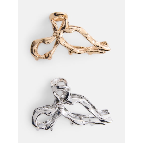 No Boundaries Women's Metal Bow Hair Claw Clips, 2 Pack