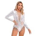 thumbnail image 5 of Traje de baile latino para mujer, traje de lentejuelas brillantes de manga larga con borlas, leotardo, Ropa de baile, mono transparente con cuello falso y espalda abierta, 5 of 5