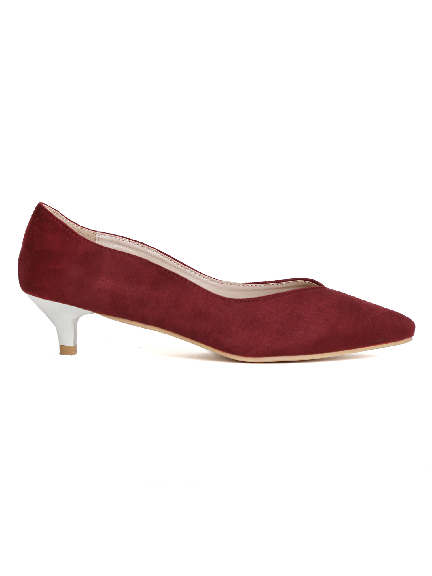 Chrome-accented Pointed Toe Women's Kitten Heels in Burgundy - image 2 of 3