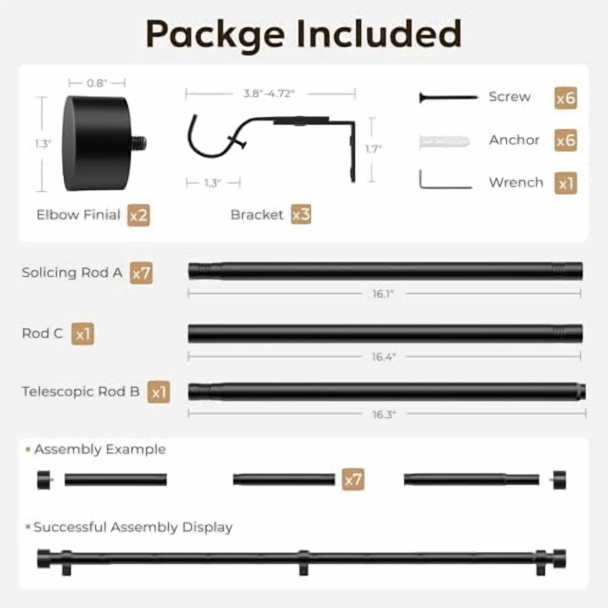 Curtain Rods for Windows 32 to 144, Black Curtain Rod, Adjustable 1 Inch Heavy Duty Outdoor/Indoor Modern Drapery Pole, 32"-144"