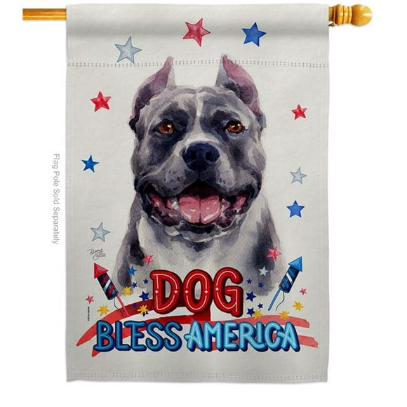 Breeze Decor H120118-BO Patriotic Black Pitbull Animals Dog 28 x 40 in. Double-Sided Decorative Vertical House Flag for Decoration Banner Garden Yard Gift