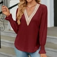 thumbnail image 4 of BLVB Women's Casual Lace V Neck T Shirts Dressy Lantern Long Sleeve Tops Loose Tunic Blouses Fall Clothes, 4 of 6
