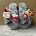 thumbnail image 2 of Rokment Christmas Open Toe Slippers for Women Cute Santa Reindeer Plush Fuzzy House Shoes Indoor Outdoor Cozy Memory Foam Xmas Slip on Girls Grey Size 6, 2 of 3