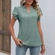 thumbnail image 2 of Blusa de verano verde oscuro, corte holgado, detalle de ojales, talla XL, escote en V, mangas con volantes, 2 of 6
