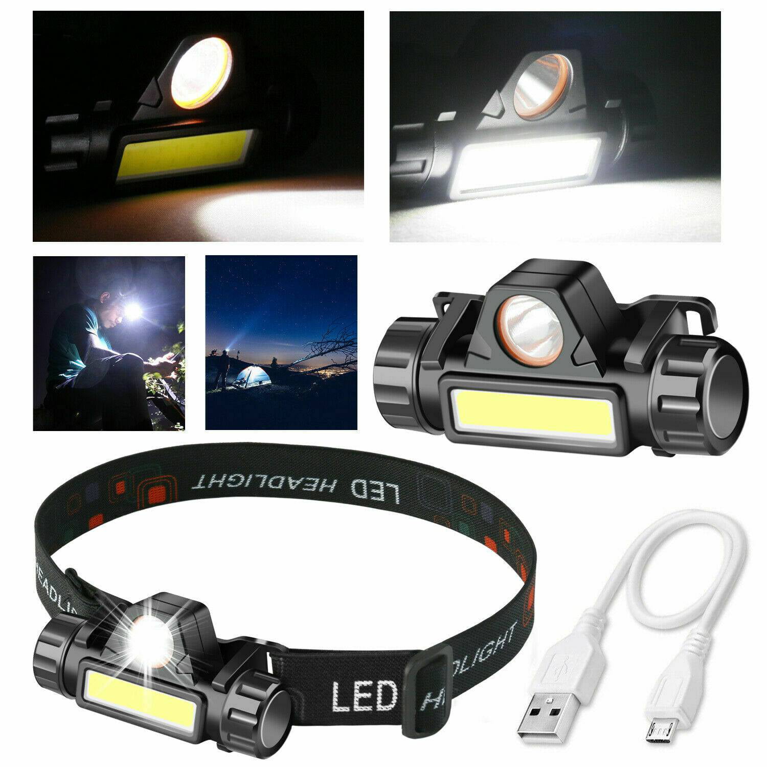 3 Modes USB Rechargeable Headlamp COB LED Headlight Head Light Torch Flashlight 