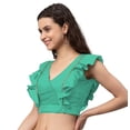 thumbnail image 2 of eloria Women Ruffle Sleeveless&nbsp; Saree Blouse V Neck Summer Casual Sari Top Color : Paris Green, SIZE : 32, 2 of 5