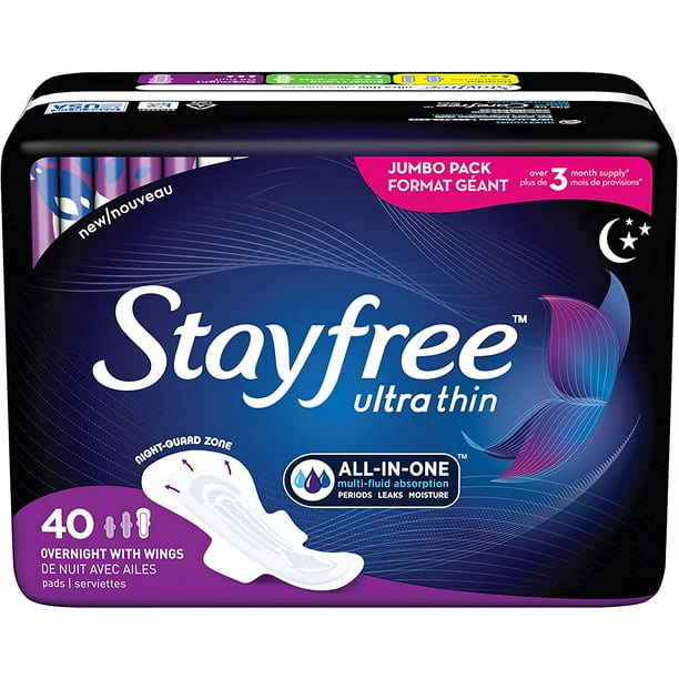 Stayfree Ultra Thin Overnight Pads with Wings, For Women, Reliable