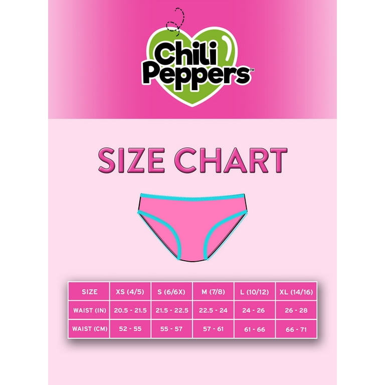 Chili Peppers Multicolor Bikini Underwear for Girls Cute Panties, 20-Pack,  Sizes 4-14