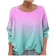 thumbnail image 2 of Gamivast Summer Linen Tops for Women Fashion Gradient Color Casual Long Sleeve Shirts Womens Tops Crew Neck Blouses Vacation Casual Beach Shirts Purple XL Clothes Under $5.00 Recent, 2 of 5