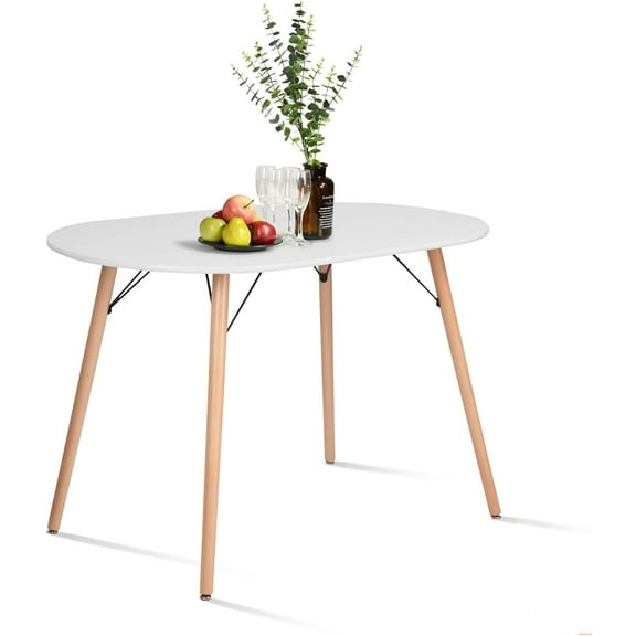CozyCasa Farmhouse Dining Table Mid-Century Kitchen Table with Wood Tube Oval Top for Home Office Patio White(Only Table not Include Chairs)