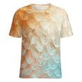 thumbnail image 5 of Mermaid Fish Scales Womens Tops Women's Fashion Casual Short Sleeve Flower Print Round Neck Pullover Top Blouse, 5 of 6