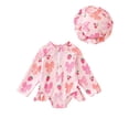 thumbnail image 3 of LRen Toddler Swimsuit Girl Rash Guard Bathing Suit One Piece Long Sleeve Zip Up Bathing Suit with Sun Protection Hat for 2-3 Years, 3 of 8
