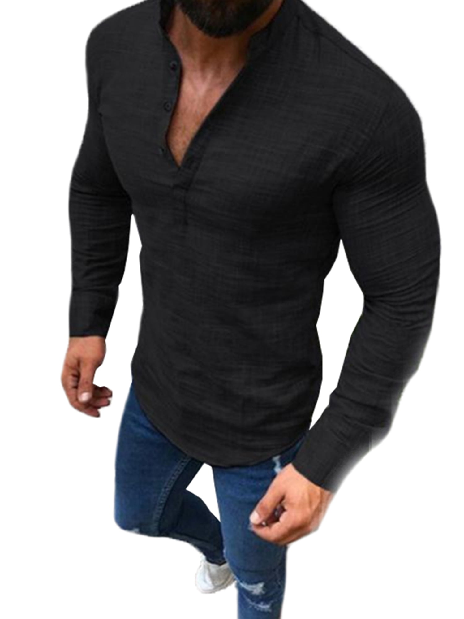 NEW Men's V-Neck Shirt Top Formal Muscle Henley Smart T shirt Blouse Shirts Tee 