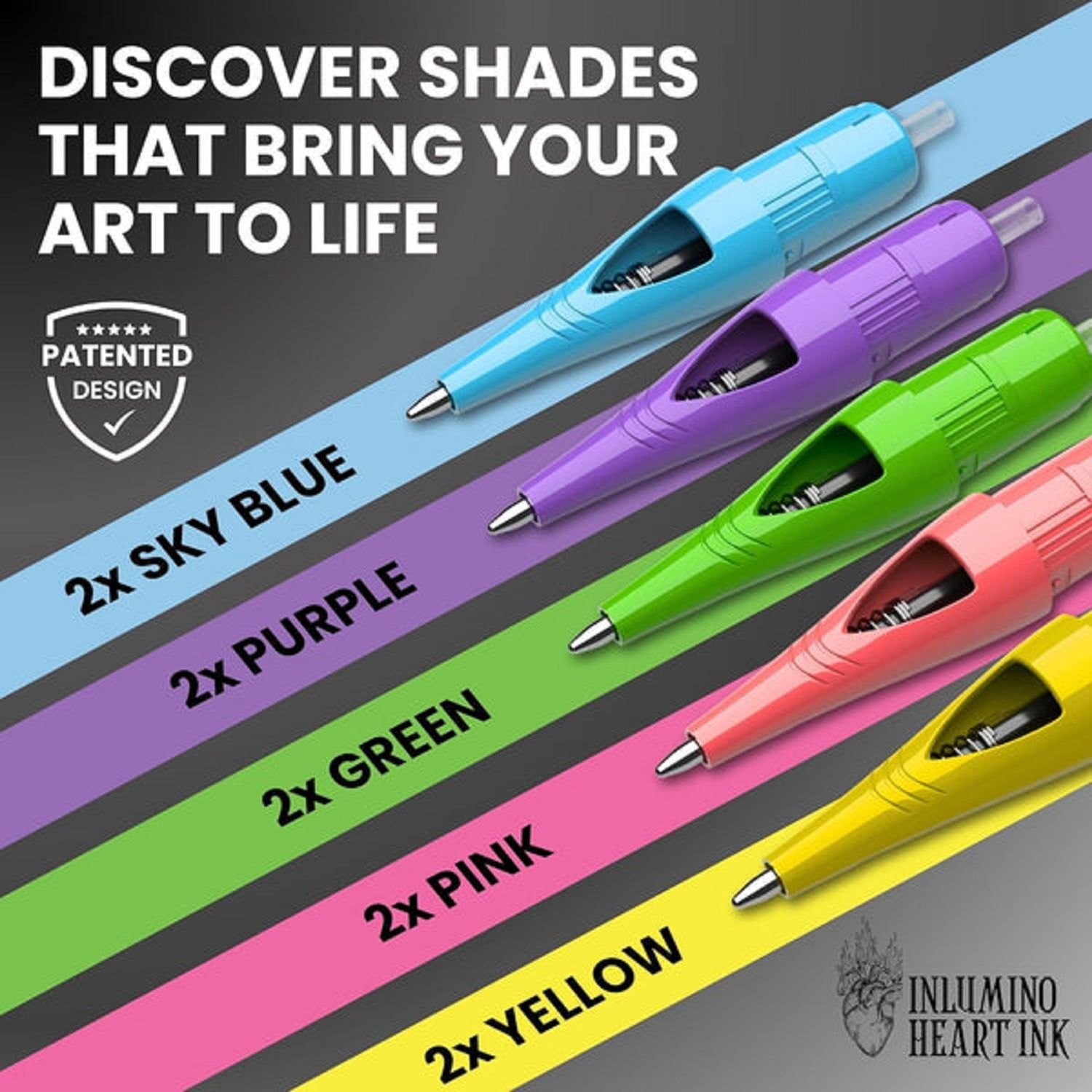 Inlumino Heart Ink Ballpoint Pen Cartridges – Saturated Ink (10 Pack)
