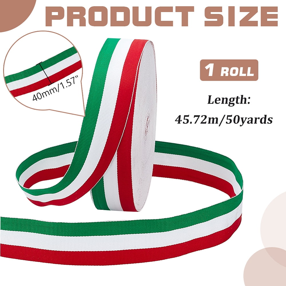 1.5 Inch Italian Ribbon 50 Yard Red White and Green Ribbon Decorative Italian Flag Patriotic Ribbon Christmas Stripes Ribbon