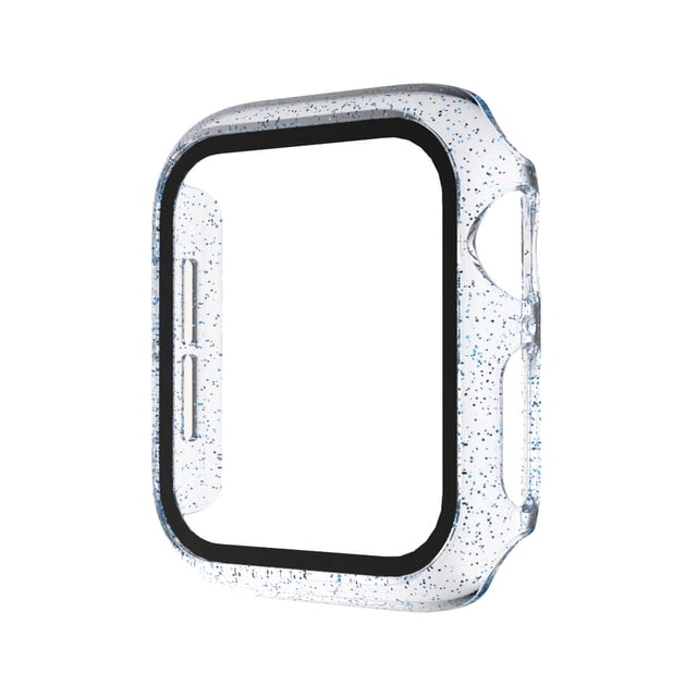 2pcs Compatible with Apple Watch Case 44mm with Screen Anti-Scratch Shockproof Clear Glitter PC Hard Cover(Fine Blue)