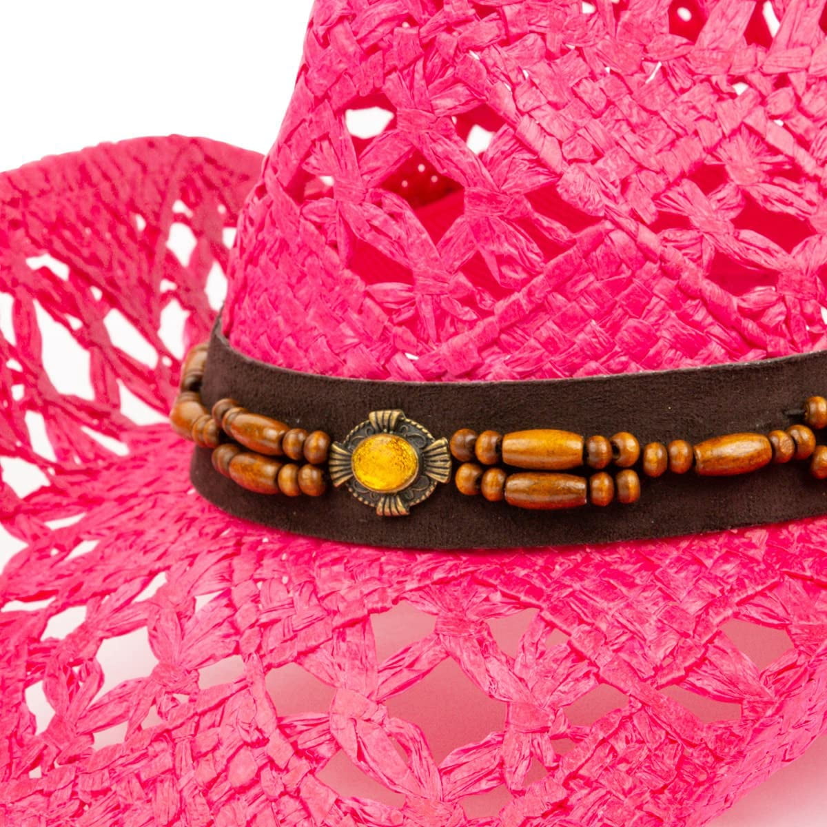 Straw Cowboy Hat for Women with Beaded Trim and Shapeable 