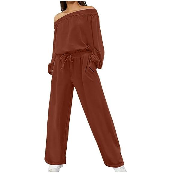 Kaemgyyd Jumpsuits for Women Casual Loose off Shoulder Long Sleeve Romper Baggy Wide Leg Pants One-Piece Outfit with Pockets