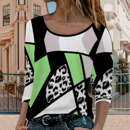 

Aueoeo Blouses for Women Dressy Casual Women Shirts and Blouses Fashion Women Casual Print Round Neck Long Sleeve Loose T-Shirt Autumn Blouse Pullover Tops