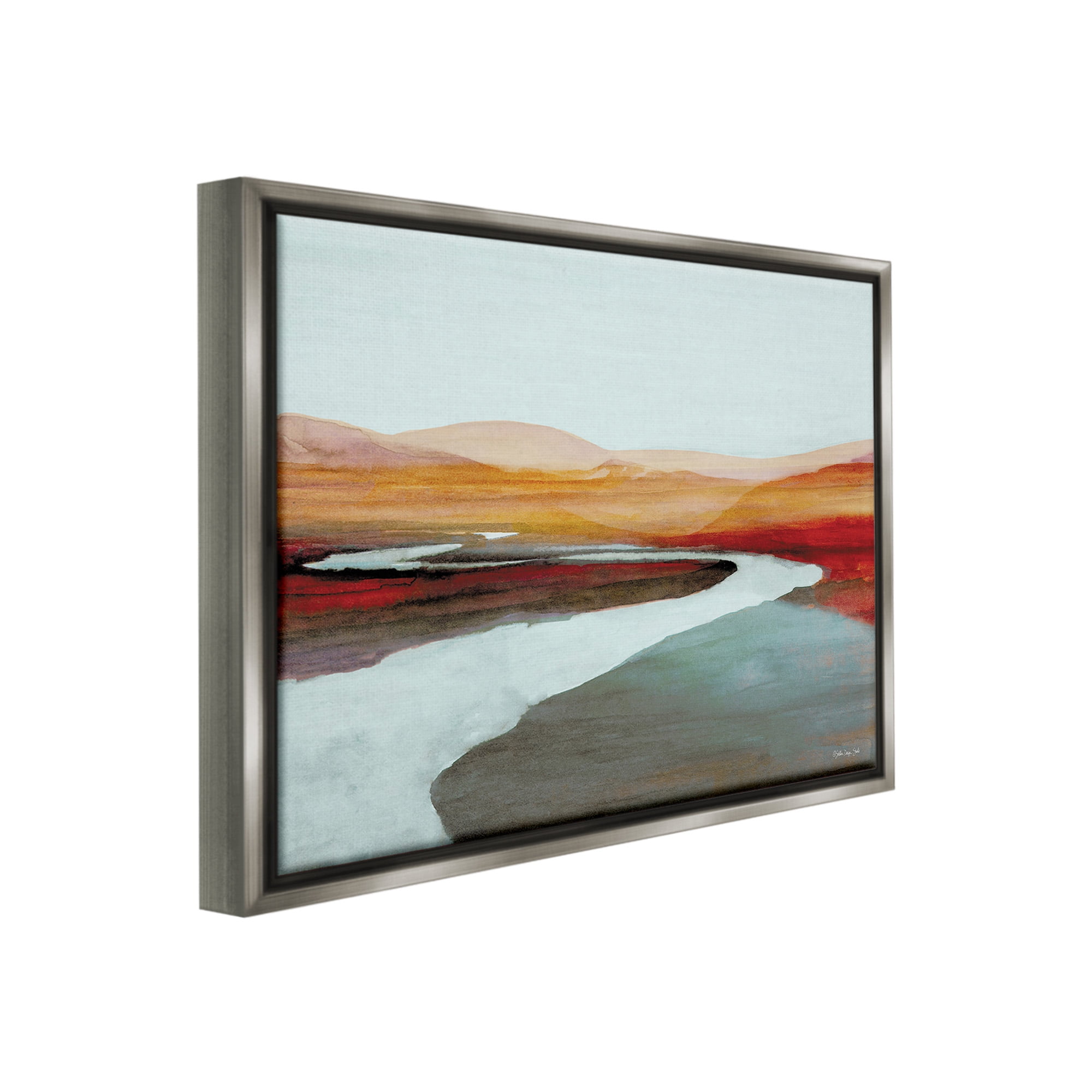 Stupell Industries Flowing River Landscape Landscape Painting Gray Floater Framed Canvas Art Print Wall Art, 31 x 25