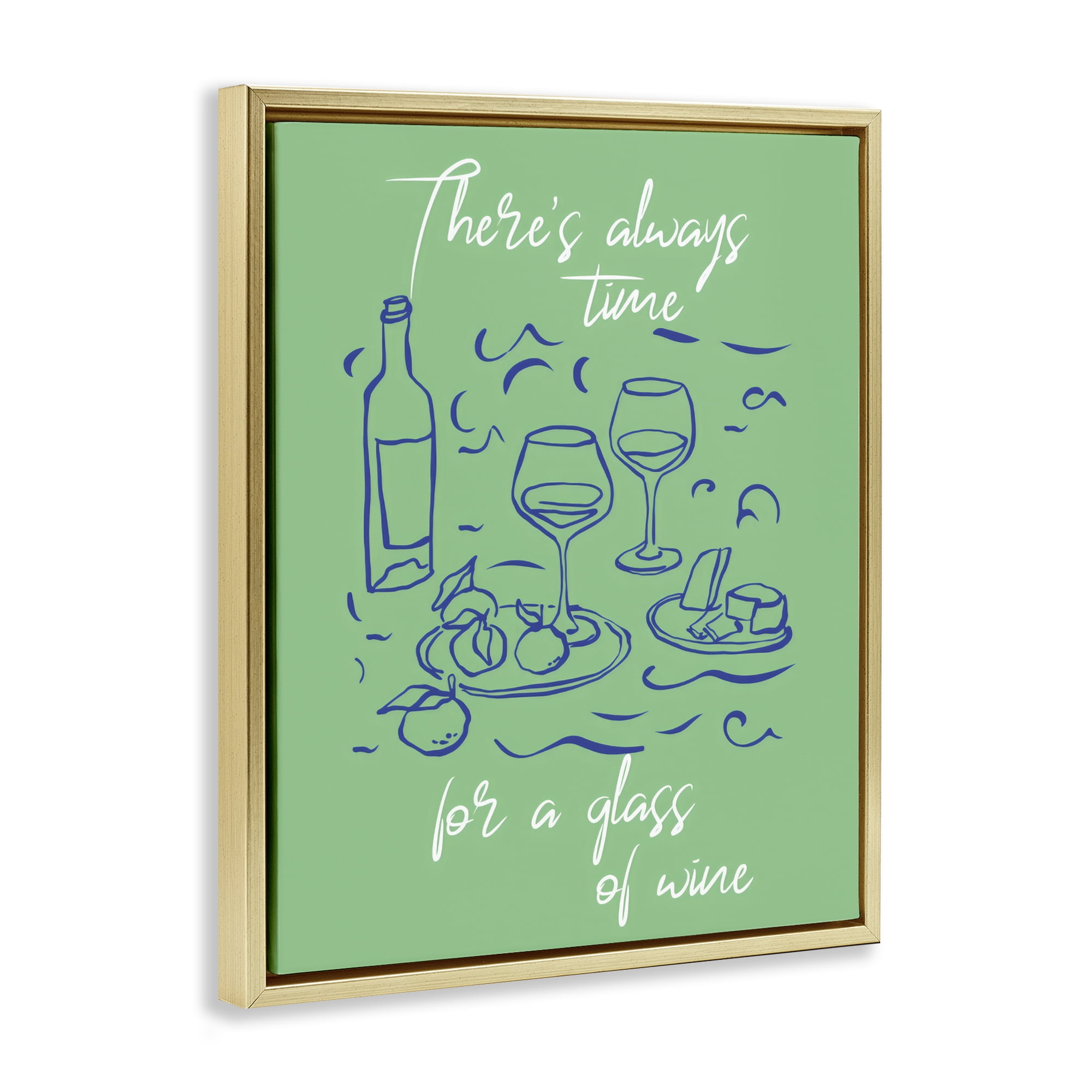 Stupell Industries Always Time For Glass Of Wine Gold Framed Floater Canvas Wall Art, design by The Prints Vibe