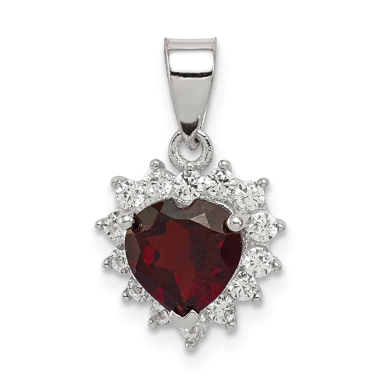 Solid 925 Sterling Silver Garnet January Red Gemstone and CZ Cubic Zirconia 