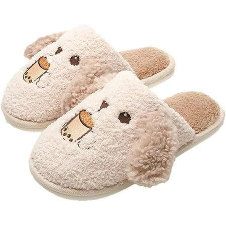 

PIKADINGNIS Fluffy Cute Dog House Slippers for Women Men Trendy Soft Furry Faux Fur Warm Anti-skip Shoes Indoor Home