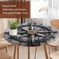 thumbnail image 5 of Compass Round Fitted Table Cover Nautical Wood Grain Waterproof Table Cloth with Elastic Edge Wipeable Tablecloth for Picnic Camping Party Fits 45"-54" Diameter, 5 of 8