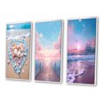 thumbnail image 3 of Designart "Pink and Turquoise Heart Beachside Romance" Beach Framed Wall Art Set Of 3 - Blue Coastal Beach Frame Gallery Wall Set For Home Decor, 3 of 6
