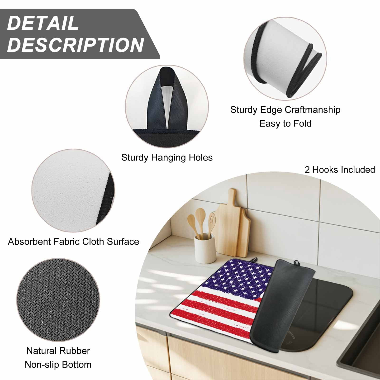 American Flag Stove Top Cover for Electric Stove, Heat-proof & Non Slip Glass Top Stove Cover Protector, Retro Rustic Stars And Stripes US Flag Kitchen Flat Cooktop Rubber Mat 24x21 Inches