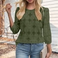 thumbnail image 5 of Enjoytime Tops for Women Trendy Solid Color Hollow Lace 3/4 Sleeve Shirts Round Neck Travel Business Casual Blouses, 5 of 6
