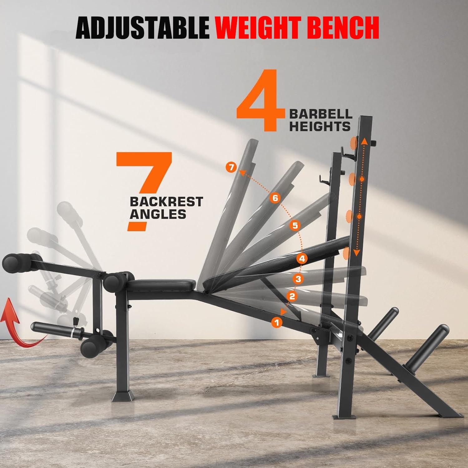 VIBESPARK Adjustable Weight Bench, 900Lbs 5-in-1 Foldable Bench Press with Barbell Rack for Home Gym, Multi-functional Workout Bench Set with Leg Extension for Full Body Strength Training