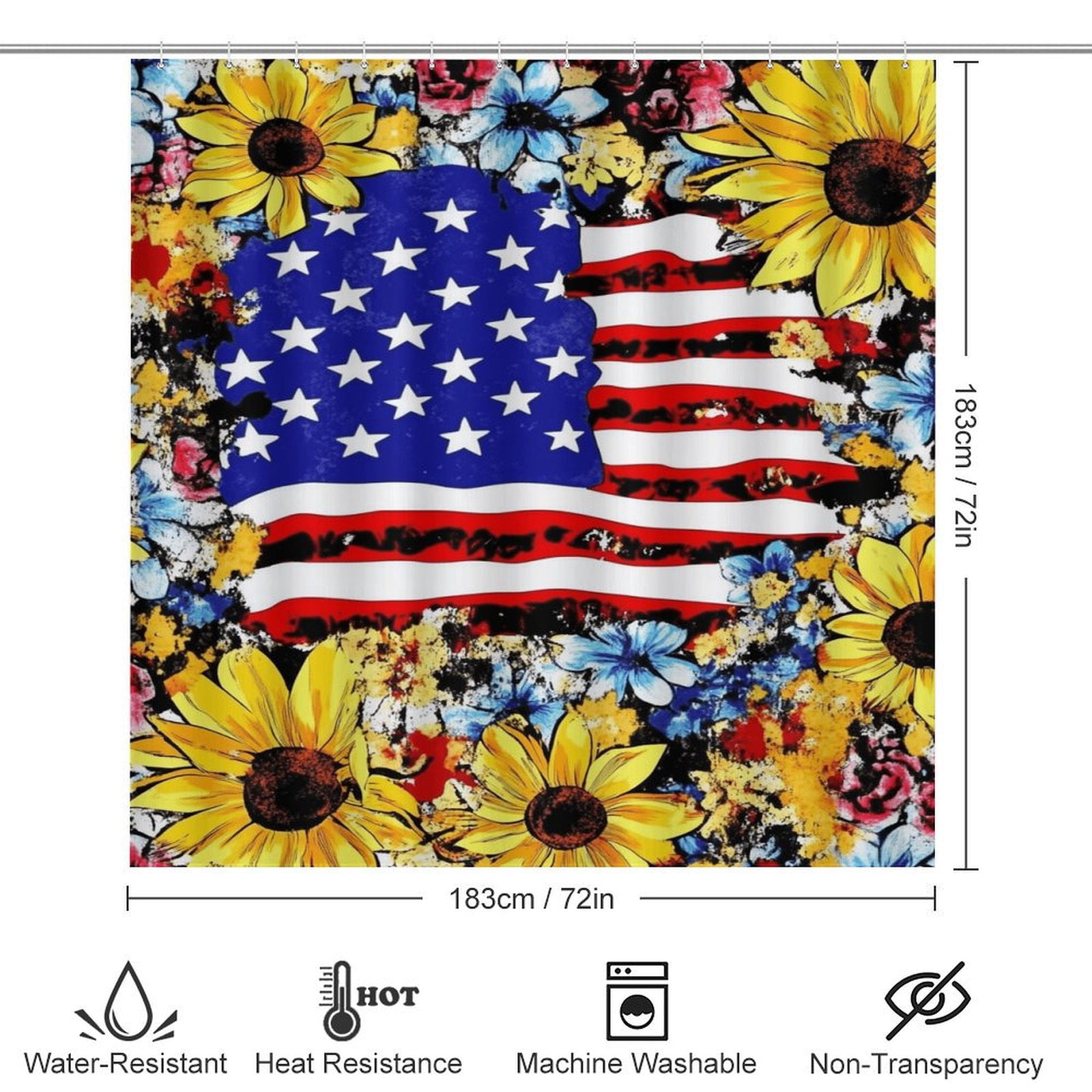 4th of July 4 Pcs Shower Curtain Set with Rug Bathroom Sets with Waterproof Fabric And Non-Slip Rugs Toilet Lid Cover Bath Mat Decor with Hooks