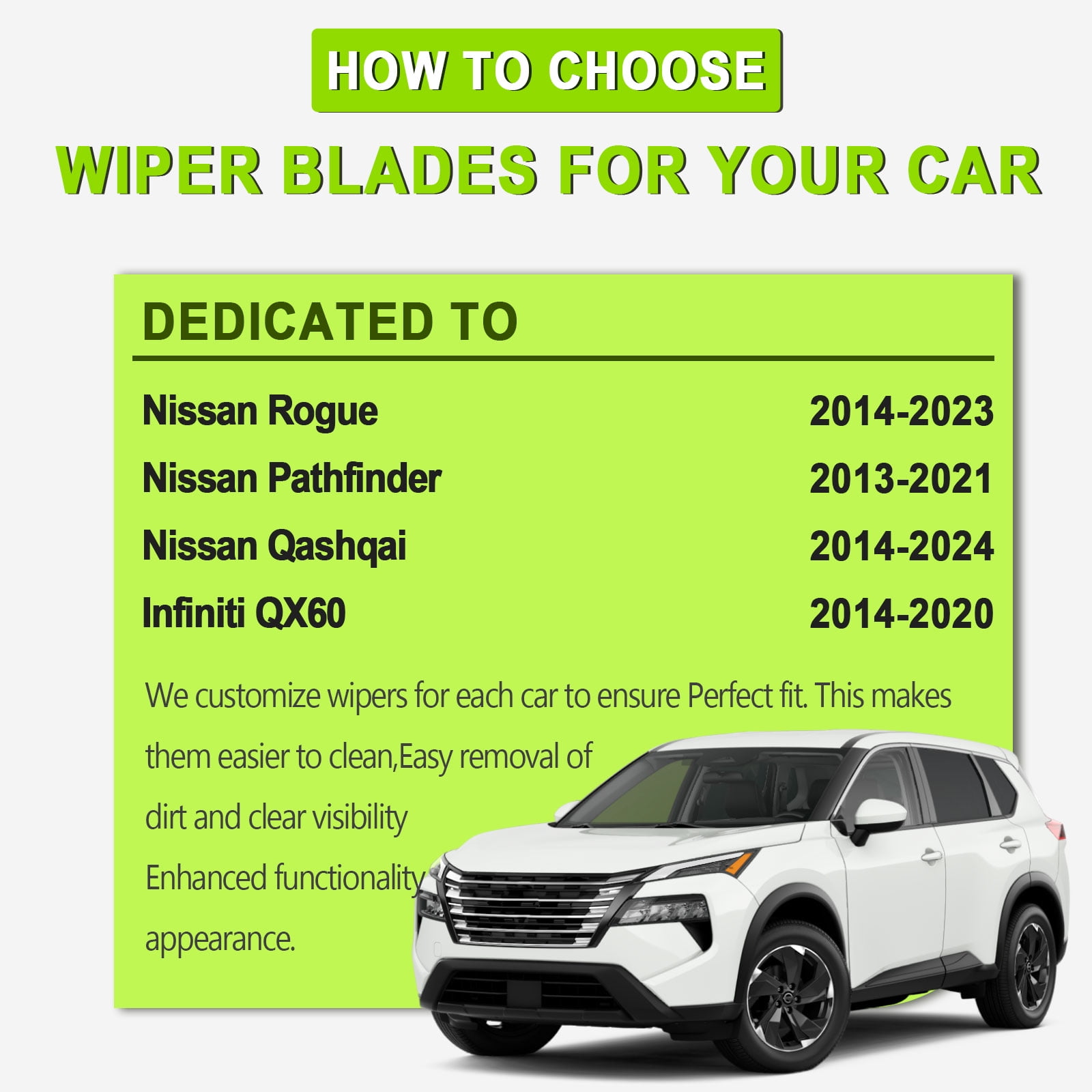 FARRLADI Silicone Windshield Wipers Replacement for Nissan Rogue 2014-2023,Pathfinder 2013-2021,Original Equipment Automotive Replacement Wiper Blades - 26"+17"+12"(3 Pack)