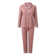 thumbnail image 6 of Xyxonk Pajama Sets for Women 2 Piece Comfy Button Down Polka Dot Lounge Sets Long Sleeve Shirt and Womens Pajama Pants Pink Plus Size Lounge 2 Piece Homewear Light pink M, 6 of 7