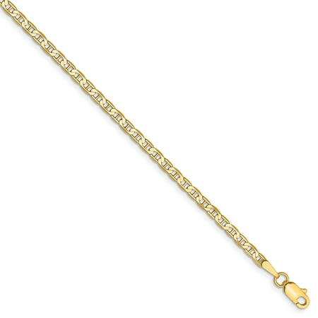 14k Yellow Gold 2.4mm Flat Link Anchor Necklace Chain Pendant Charm Fine Jewelry For Women Gift Set