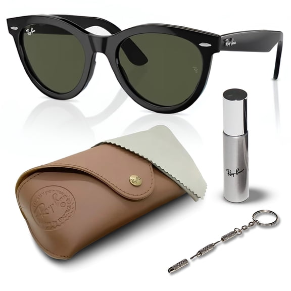 Ray-Ban RB2241 WAYFARER WAY Round Shaped Non-Polarized Sunglasses for Men & Women - Includes Official RAYBAN Eyewear Kit - Ideal Formal & Casual Wear Sunglasses - Green Lens