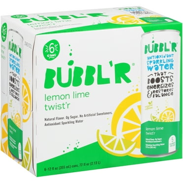 BUBBL'R Antioxidant Sparkling Water, Lemon Lime Twist'r, 12 fl oz, 6 Pack Cans