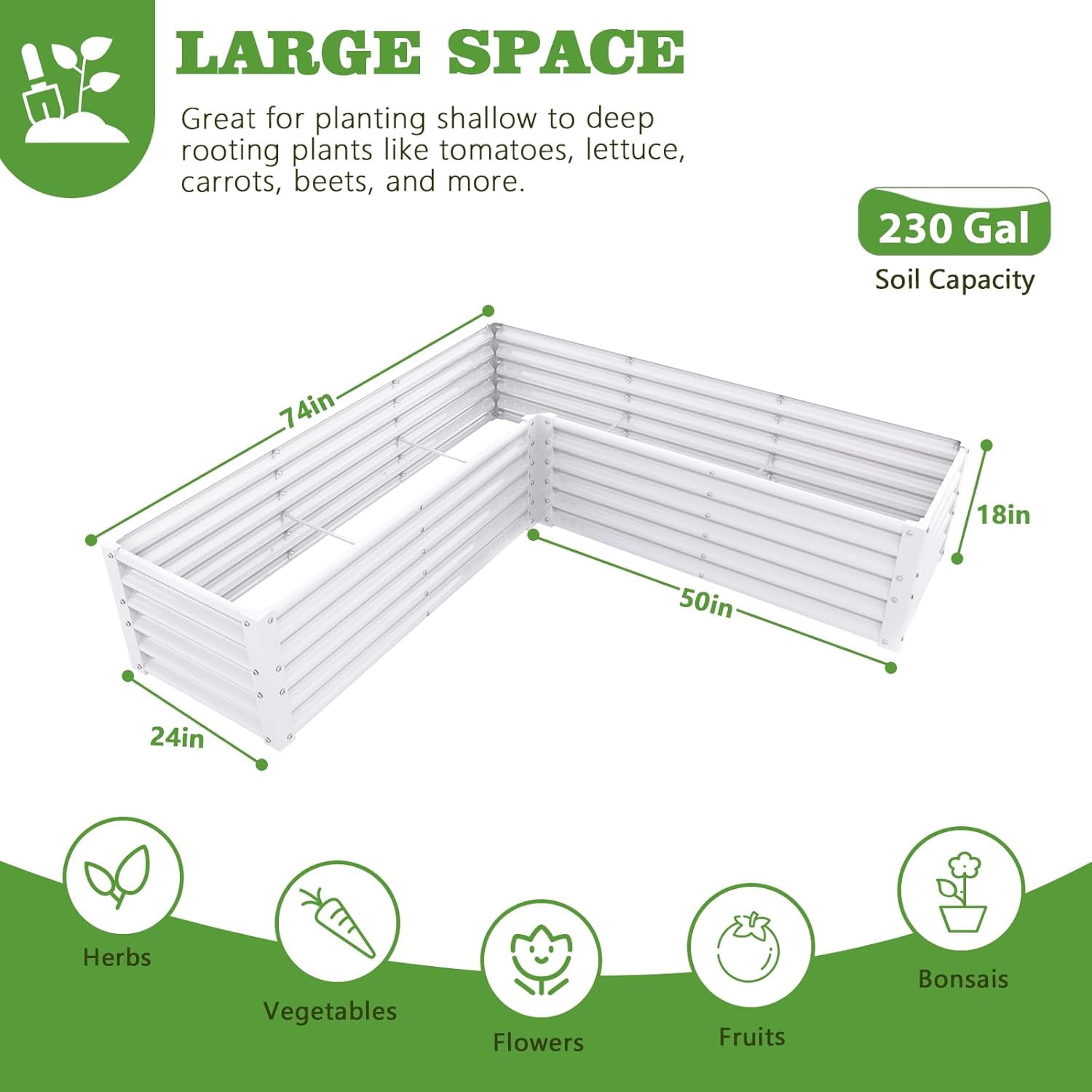 ANLEOLIFE L-Shaped Galvanized Raised Garden Beds Outdoor,74x74x19in Large Metal Planter Box for Planting Vegetables Flowers Herb, Anti-Rust & Easy-Setup, Grey