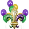 Way To Celebrate! Mardi Gras Fleur-de-Lis Balloon Kit, 10 Pieces, Multicolor, For Mardi Gras Occasion