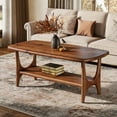 thumbnail image 2 of Fimind Solid Wood Coffee Table, 47.24" Mid-Century Modern Rectangle Center Table with 2-Tier Storage Shelf for Living Room, Small Space, 2 of 6