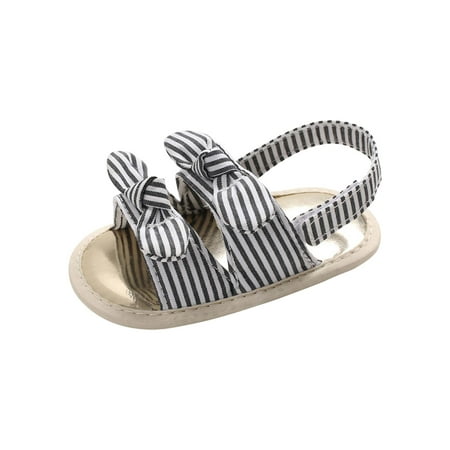 

JINMGG Clearance Baby Girls Sandals Stripe Solid Color Summer Flat Shoes Infant First Walkers